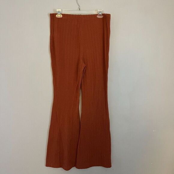Shein Curve Womens Rust Orange Ankle Flare Pants 0XL Plus Ribbed Lined Pull On - Picture 4 of 6